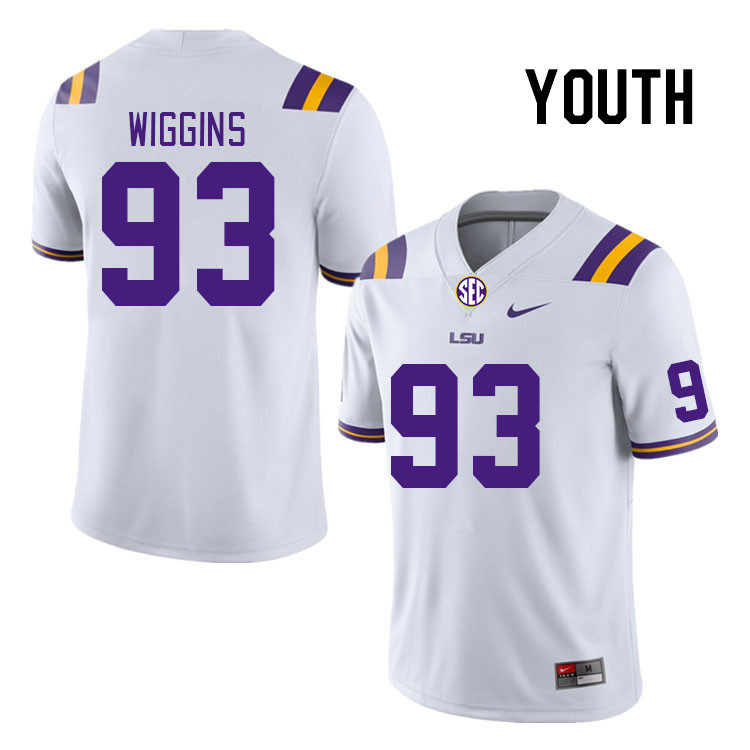 Youth #93 Quency Wiggins LSU Tigers College Football Jerseys Stitched-White - Click Image to Close